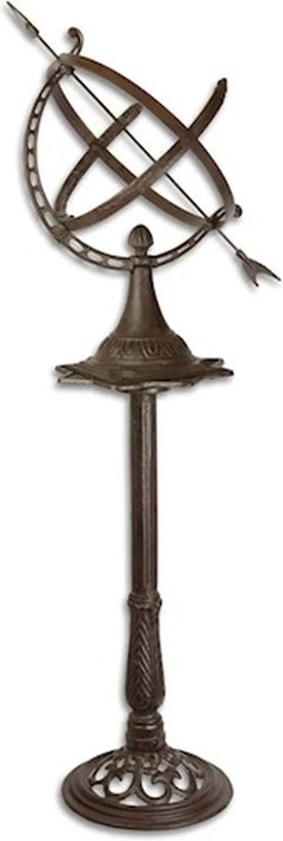 MadDeco Gusseisen Sonnenuhr auf Staender braun halboffen 120 cm