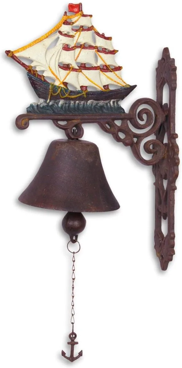 MadDeco Gusseisen Türglocke Segelschiff maritim 26x14,5x36 cm