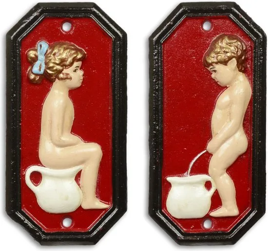MadDeco Gusseiserne Toilettenschilder Set Junge Mädchen rot – 17,5 x 9 cm pro Stück