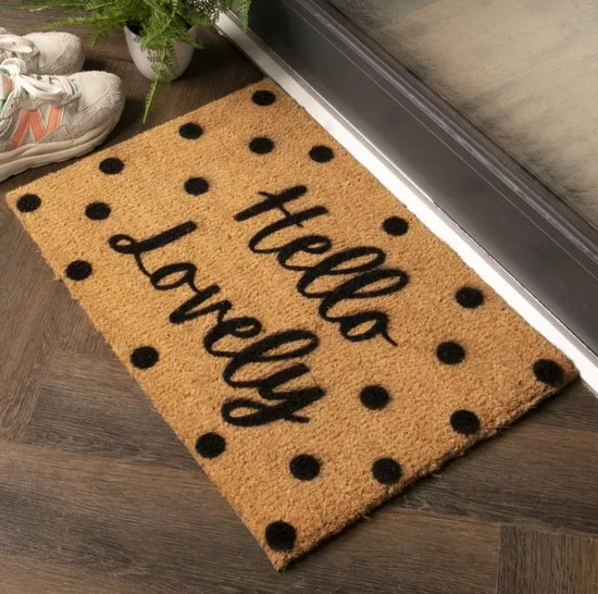MadDeco Kokosmatte Hello Lovely Punkte Antirutsch PVC 60x40 cm