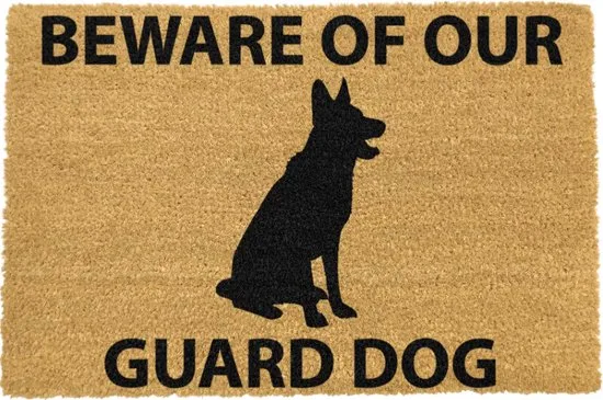 MadDeco Kokos Fussmatte Beware of Our Guard Dog Schaeferhund Silhouette 60x40 cm