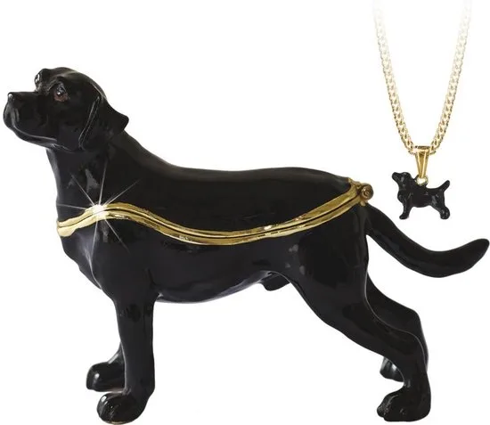 MadDeco Pillendose Emaille schwarzer Labrador stehend 10x8 cm + Kette