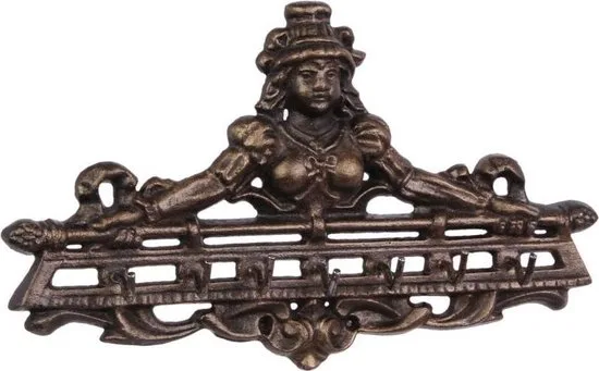 MadDeco Schlüsselbrett Gusseisen Vollbusige Dame Bronze 7 Haken 26x3x15,5 cm