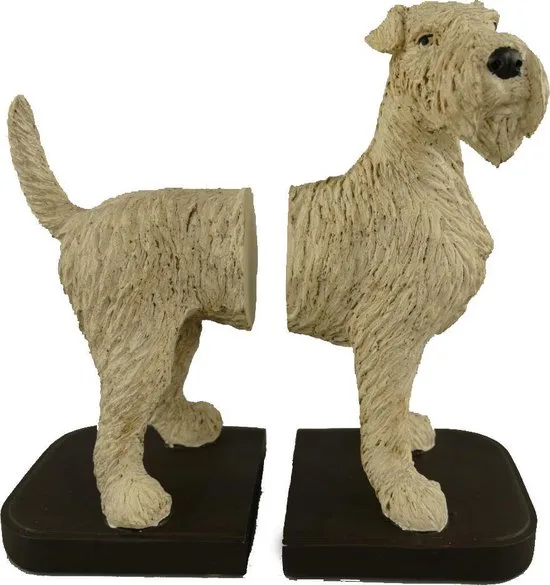 MadDeco Schnauzer Buchstütze 2er-Set – Polyresin cremeweiß