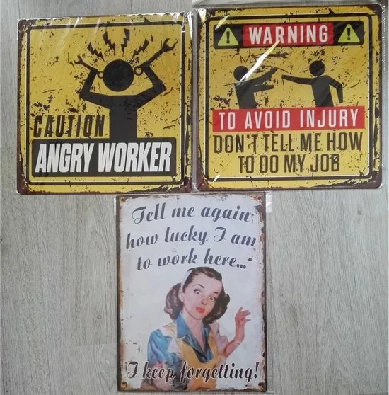 MadDeco Set 3 Blechschilder Arbeit Humor Retro – Set 44 Metall