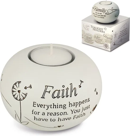 MadDeco Teelichthalter Faith Keramik weiss mit Text 9,5x9,5x8 cm Geschenk