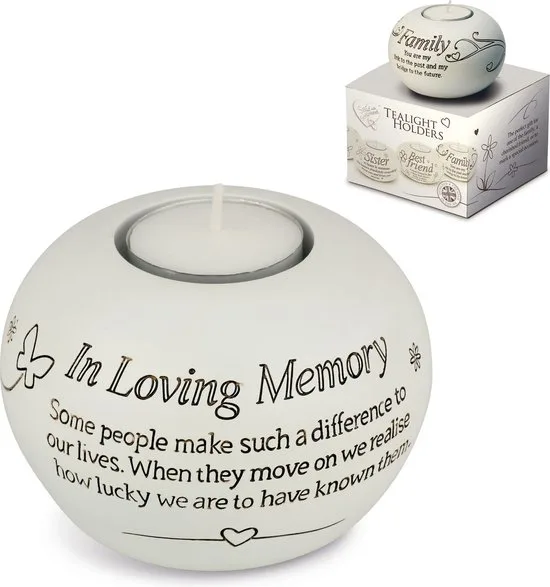 MadDeco Teelichthalter In Loving Memory Keramik weiss 9,5x9,5x8 cm Geschenk