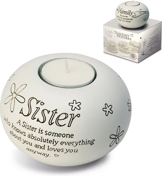 MadDeco Teelichthalter Sister Schwester Keramik Mehr als Worte Geschenk 9,5 cm