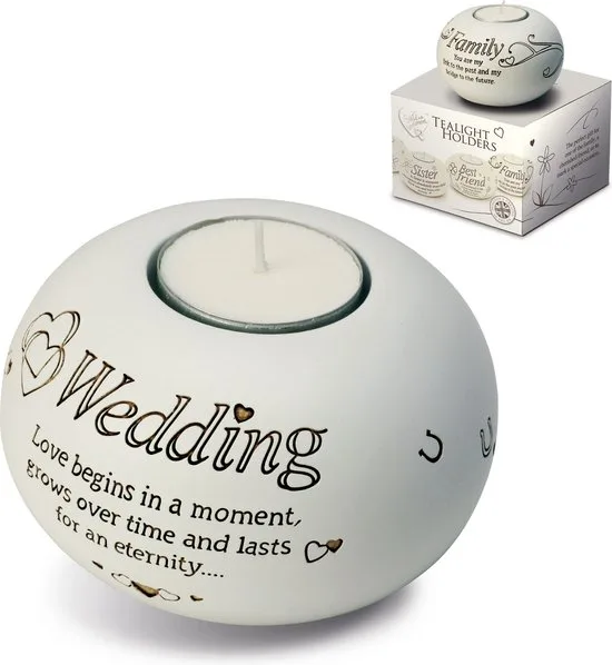 MadDeco Teelichthalter Wedding Keramik weiss mit Text 9,5x9,5x8 cm Geschenk