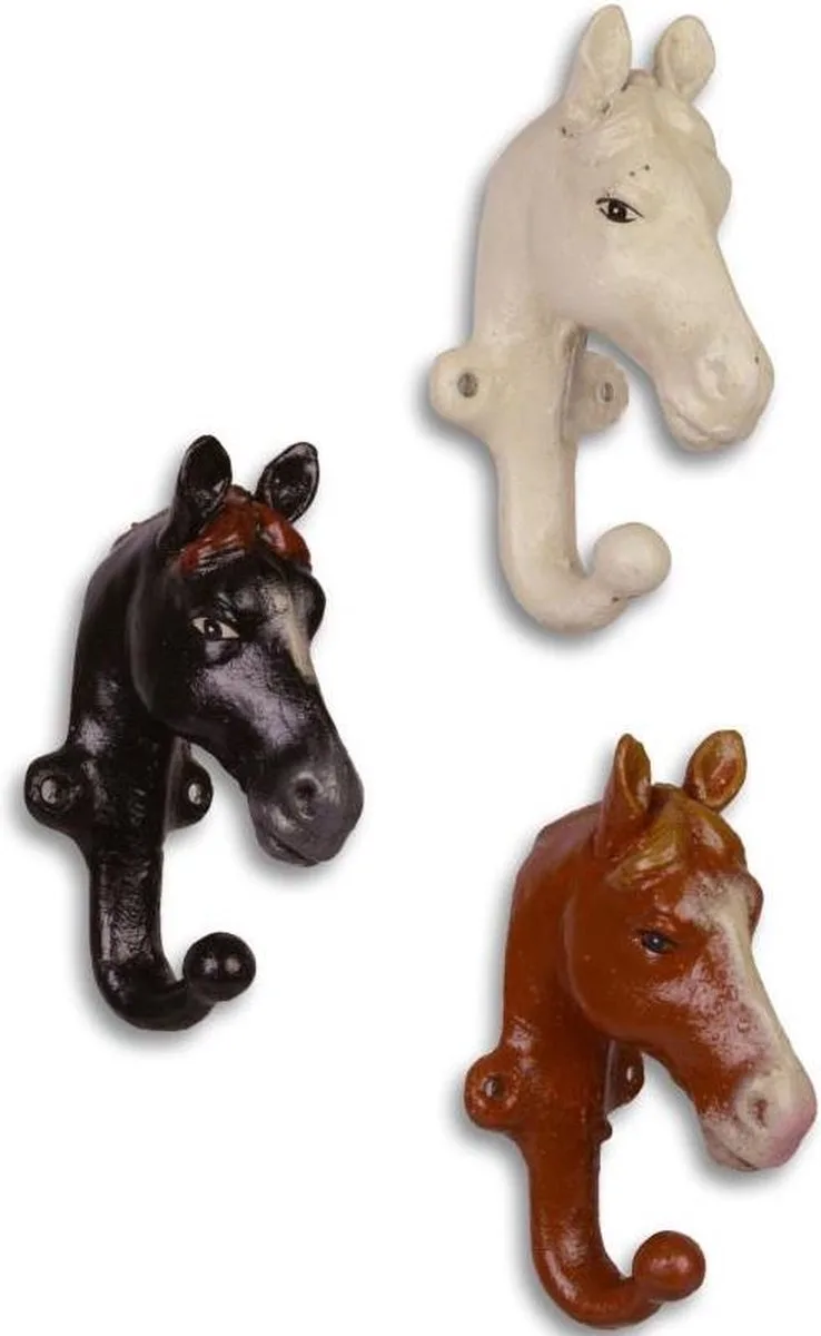 MadDeco Wandhaken Pferdekopf Gusseisen 3er-Set farbig