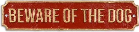 MadDeco Wandschild Gusseisen Beware of the Dog Rot Gold 36,8x8 cm