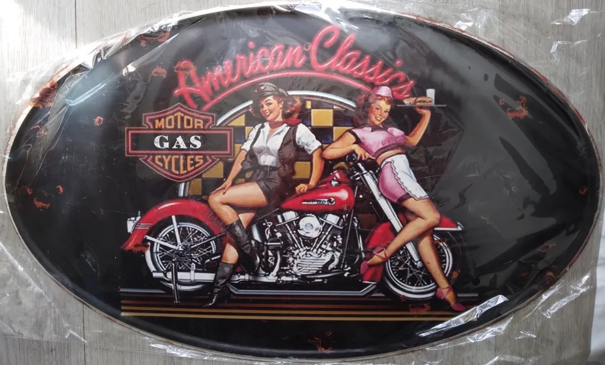 MadDeco Wandschild oval Blech American Classic Motor Cycles Retro 56x34 cm