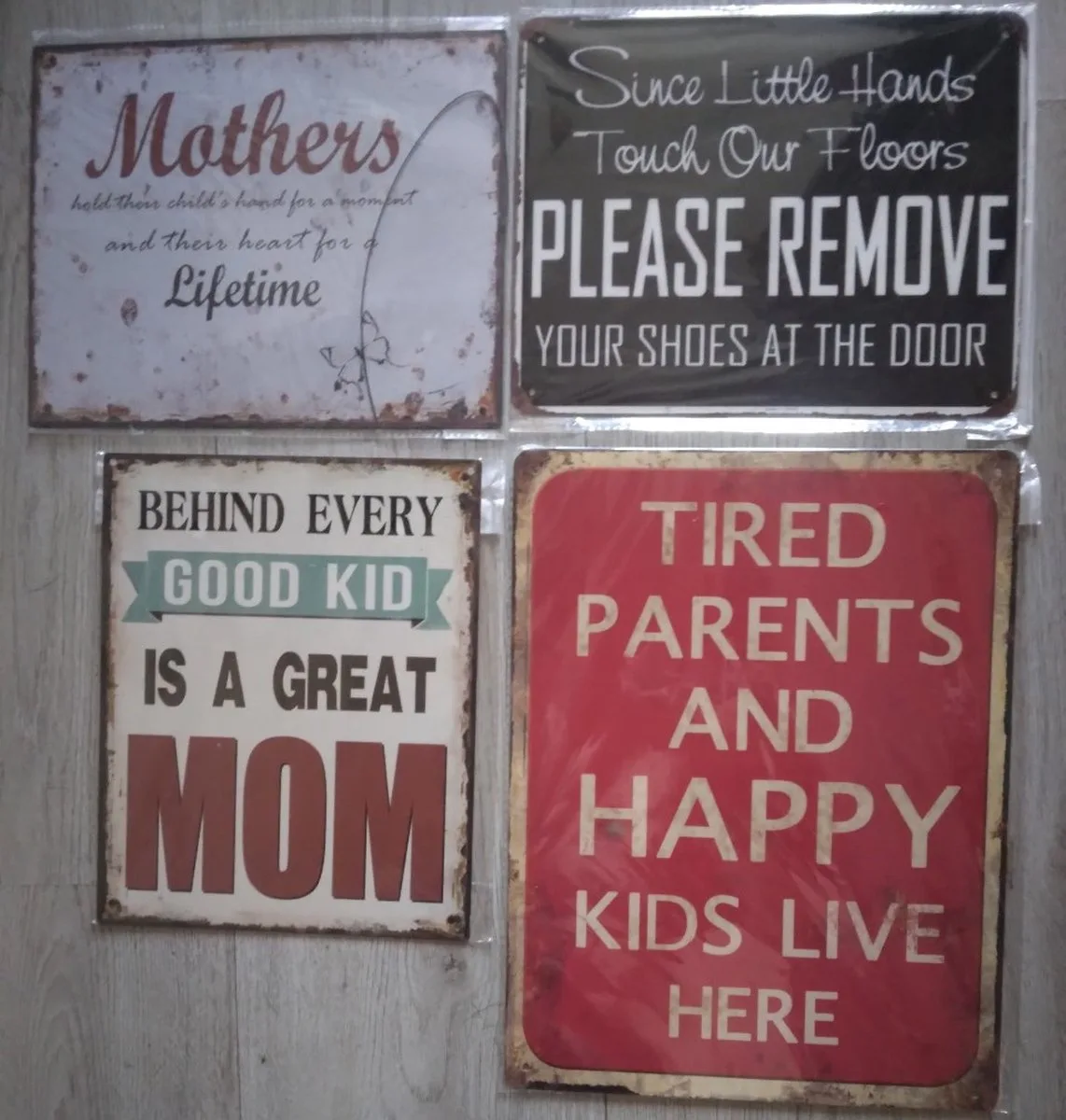 MadDeco Wandschilder Set 4 Blechschilder Mutter Kind Text Humor 25x33 cm