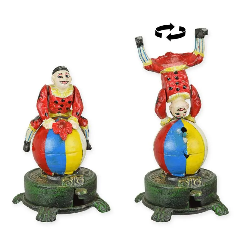 Mechanische Spardose aus Gusseisen Clown auf Ball 23 cm