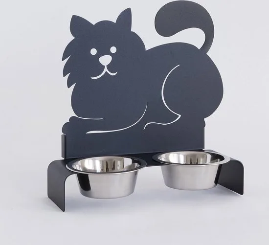 Metall Katzennapfhalter italienisches Design — anthrazit, doppelt, 32 cm