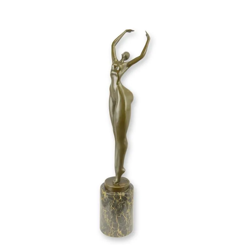 Moderne Bronzeskulptur weiblicher Akt auf Marmorsäule 48 cm