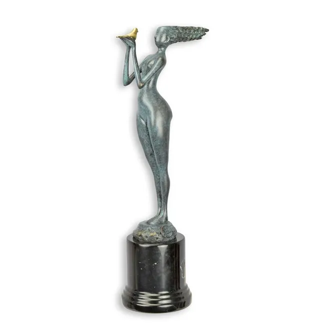 Modernistische Bronze Frau mit Taube 32 cm