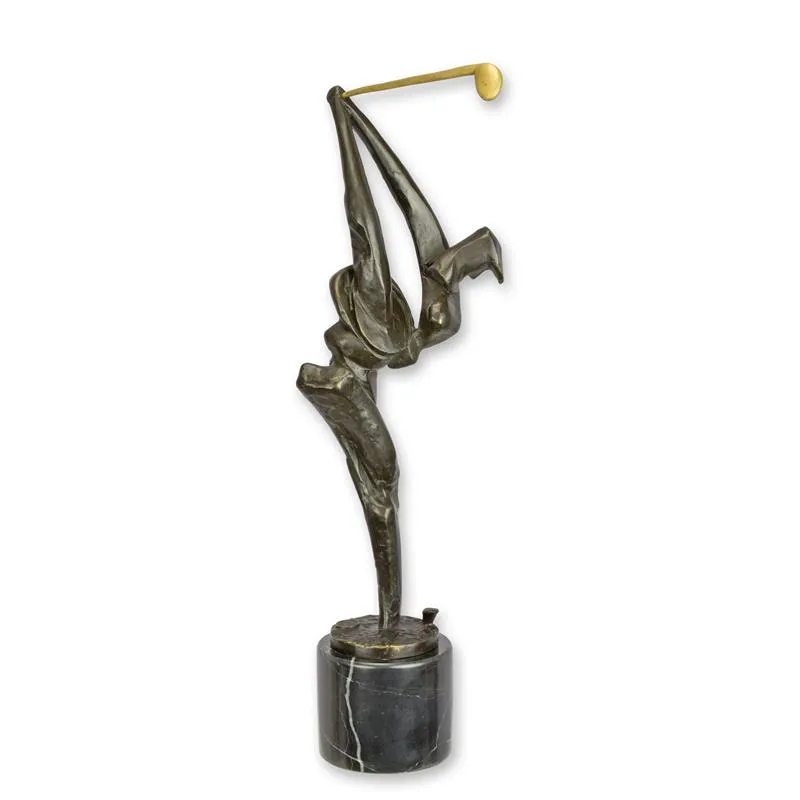 Modernistische Bronzefigur Golfer auf Marmorsockel 42,5 cm
