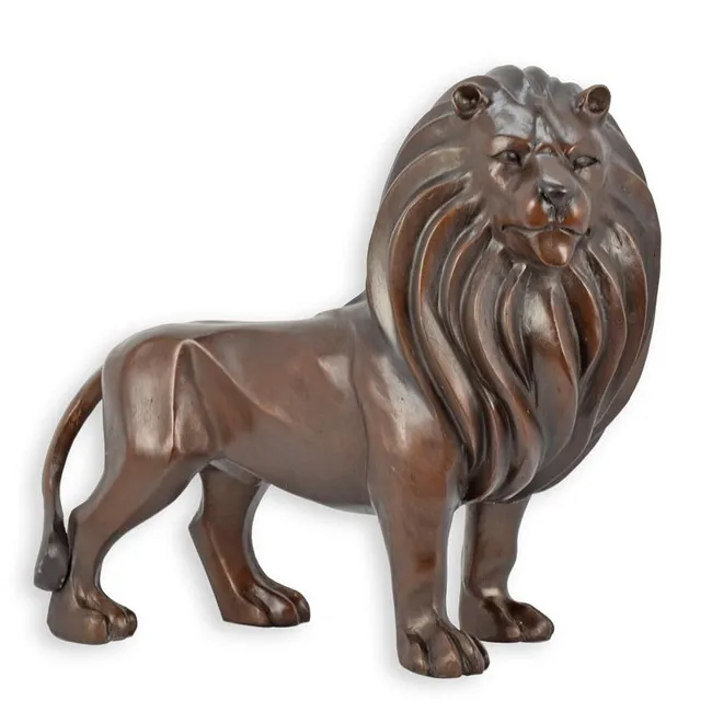 Modernistisches Bronzeloewe Stehend Maehne Fliessend