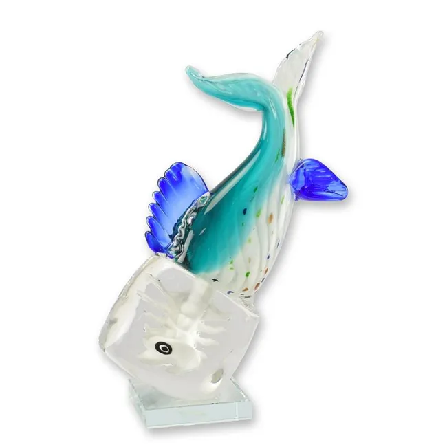 Murano Stil Glasskulptur Fisch im Eisblock Blau Tuerkis