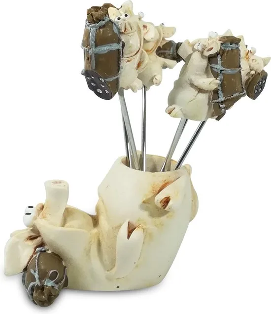 Paolo Chiari Cocktailspiesser Schweinchen 6er-Set Polystone Halter Metall 7 cm