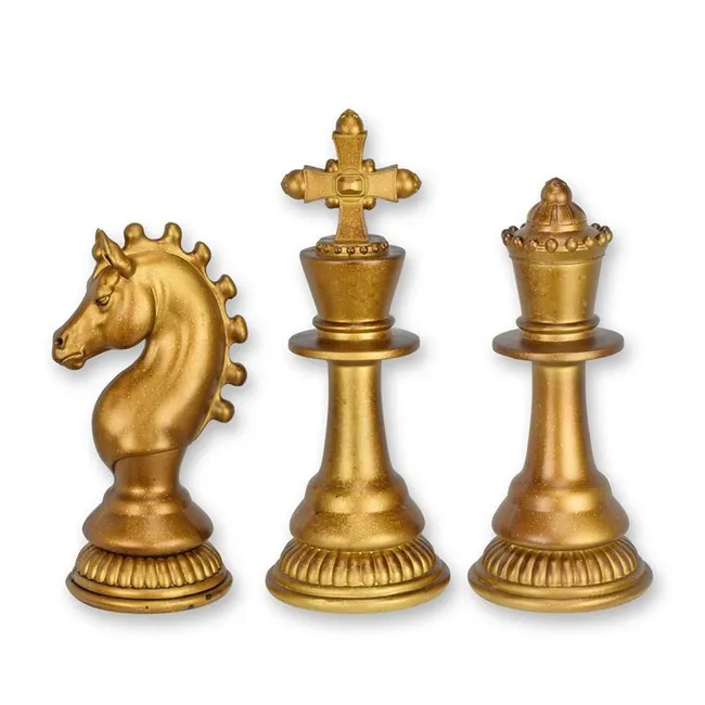 Resin Schachfiguren Set von 3 Altgold, 30 cm hoch