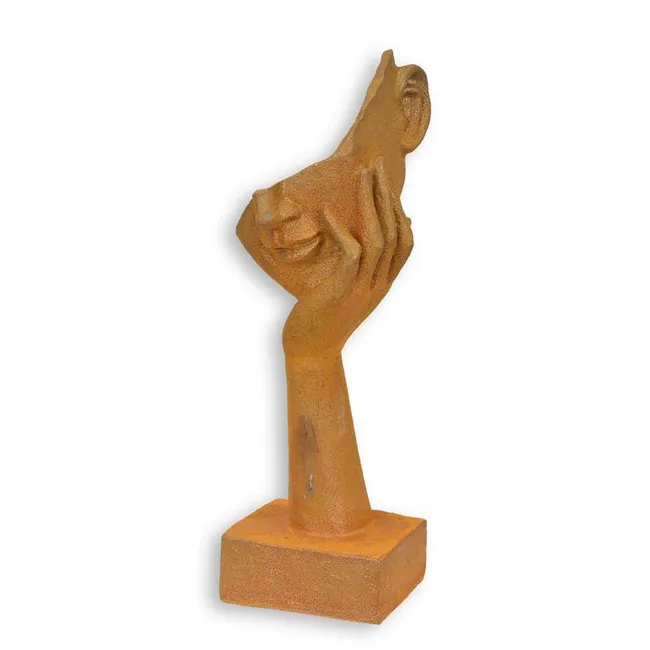 Rost-Eisen Skulptur Gesicht auf Hand ruhend