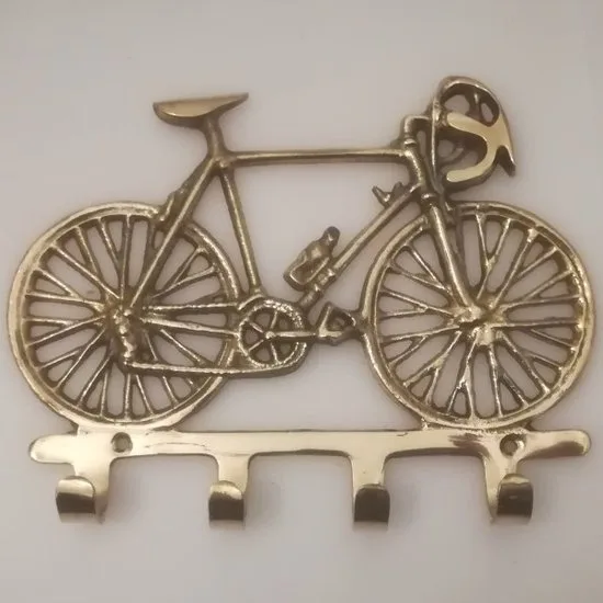 Schlüsselbrett Rennrad Messing Metall 4 Haken MadDeco Wandmontage 19x3x15 cm