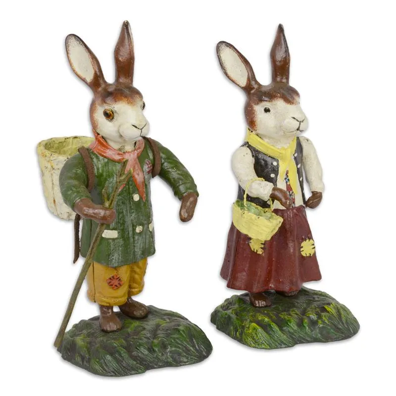 Set mit 2 Osterhasen aus Gusseisen handbemalt 22,8 cm