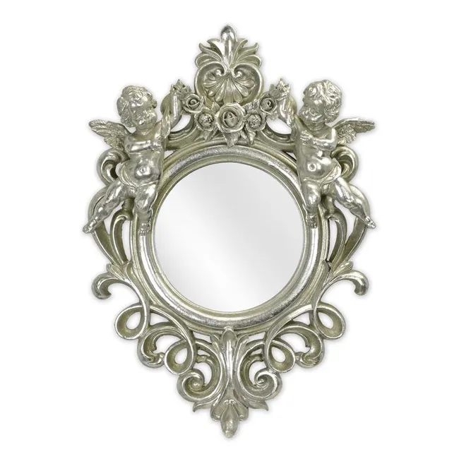 Silberner Wandspiegel mit Engeln Resin Barock-Rahmen