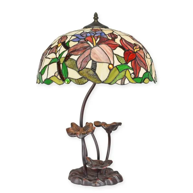 Tiffany Tischlampe Iris Blueten Lotus Fuss 59 cm