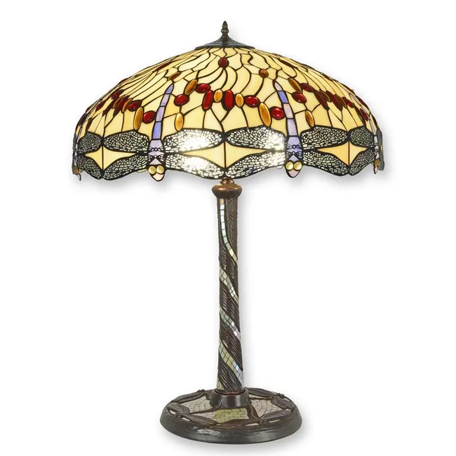 Tiffany Tischlampe Libellen Creme Rot Bronze 80 cm