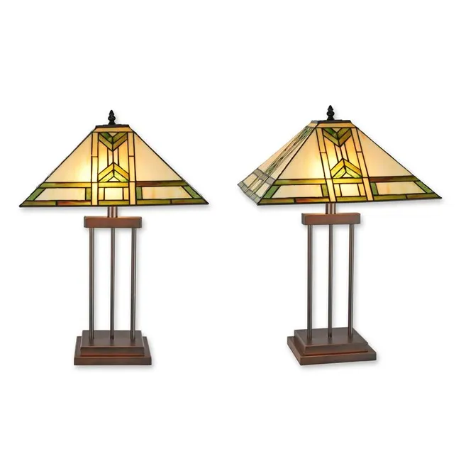 Tiffany Tischlampe Prairie Stil Gruen Geometrisch